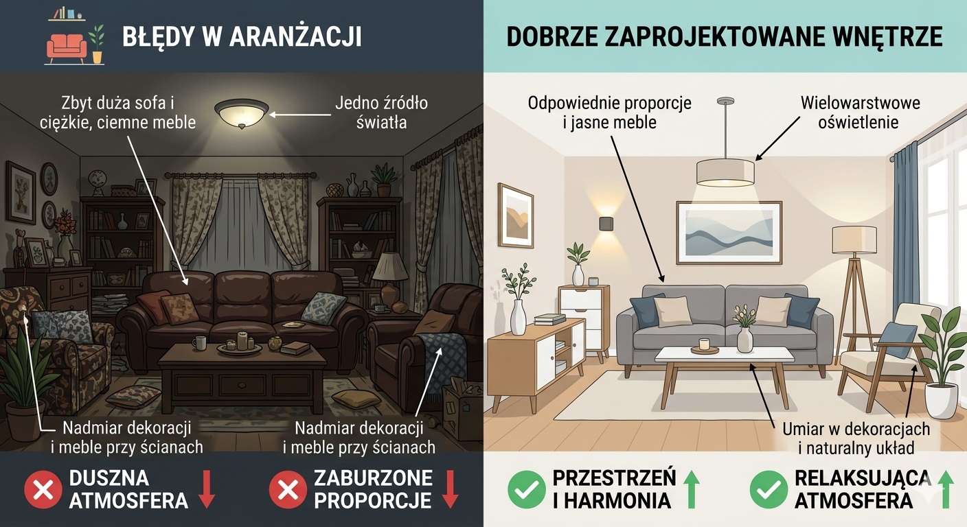 błędy w aranżacji małego salonu, wskazówki